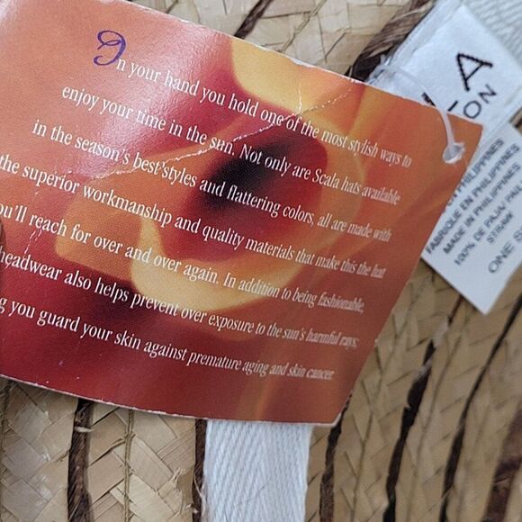 Scala Collection Womens Woven Straw Sun Hat Chevron Beaded Wide Brim Tan Brown - Picture 4 of 10